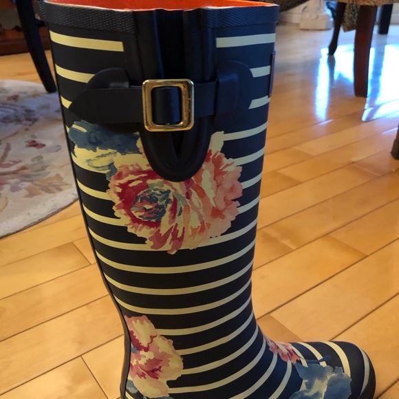 Joules Navy Striped Floral Rain Boots - Picture 4 of 5